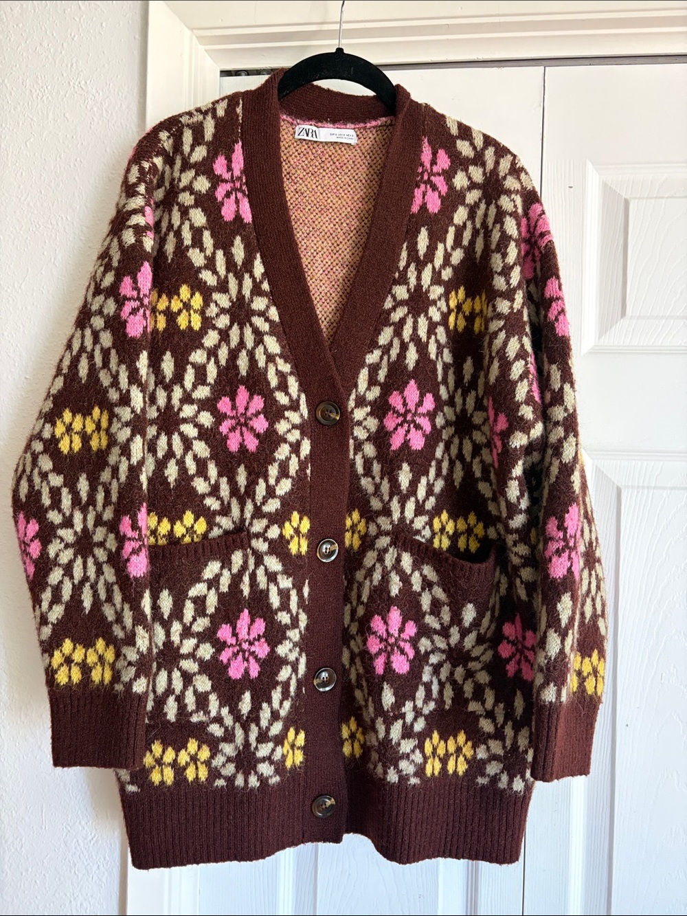 Zara Oversized Floral Jacquard Cardigan Sweater Bloggers Favorite